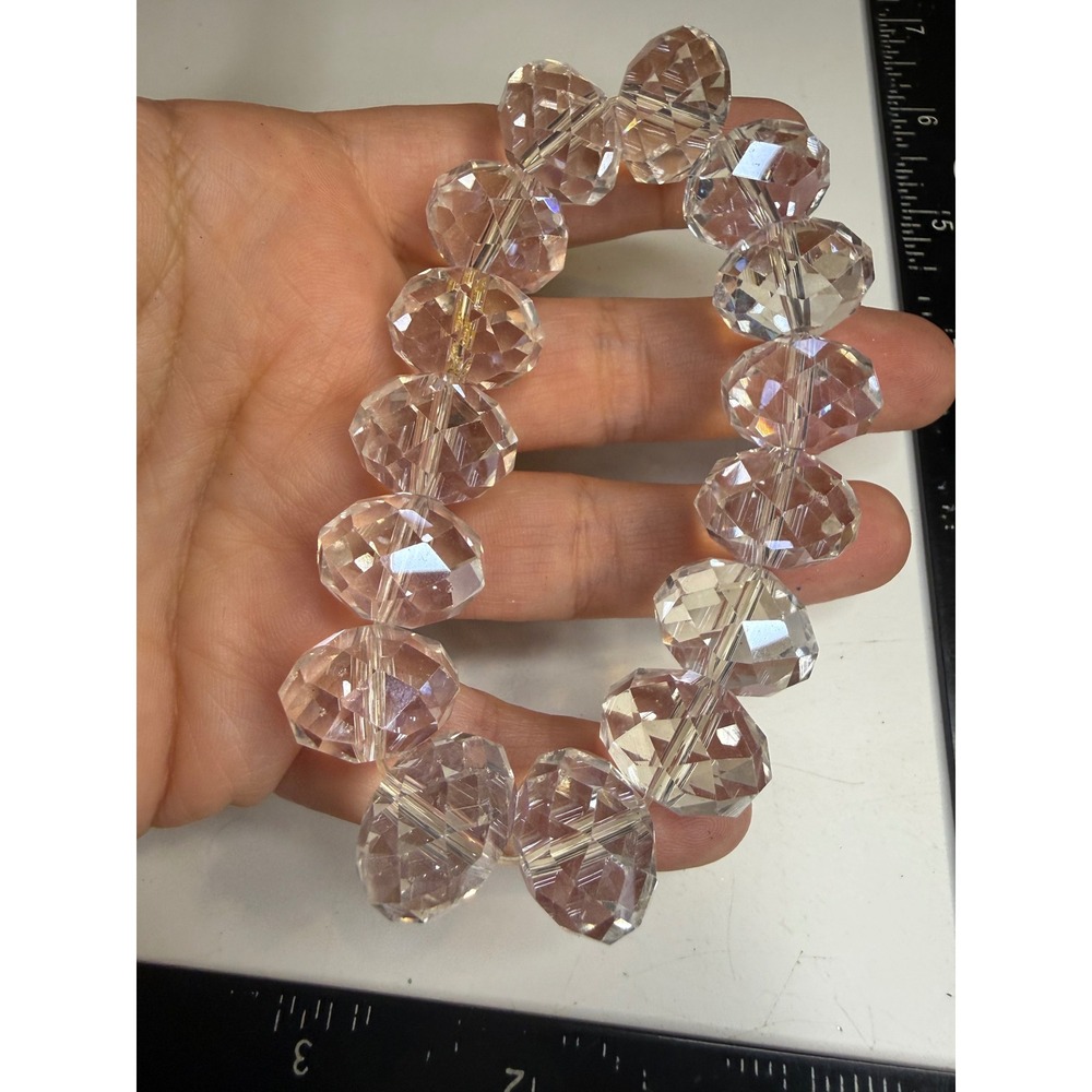 Chunky Faceted Clear Crystal Glass Bead Stretch Bracelet Statement Jewelry